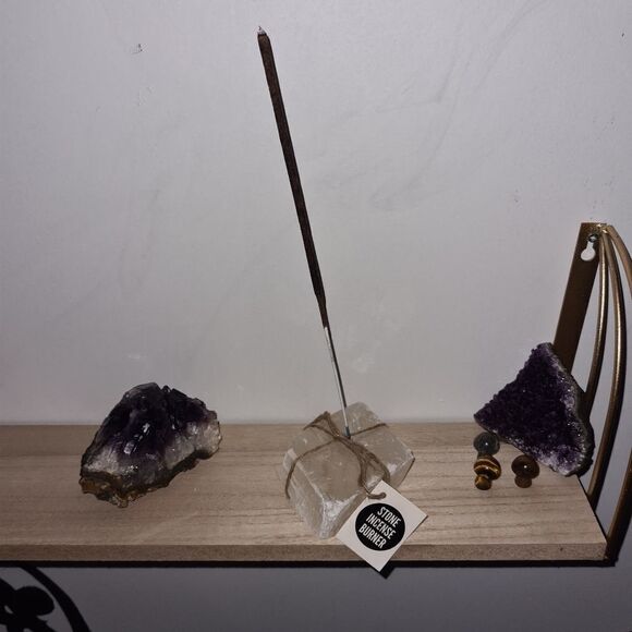 Champagne Off White Hue Crystal Stone Incense Burner Holder Rough Cut Stone - Picture 5 of 5